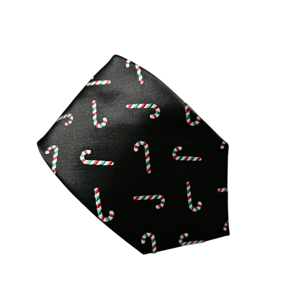Holiday Traditions Christmas Tie | Black Candy Cane Stripe | 58"